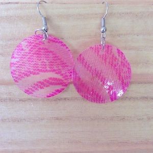 Sterling silver hand made pink stripes lightweight dangling earrings